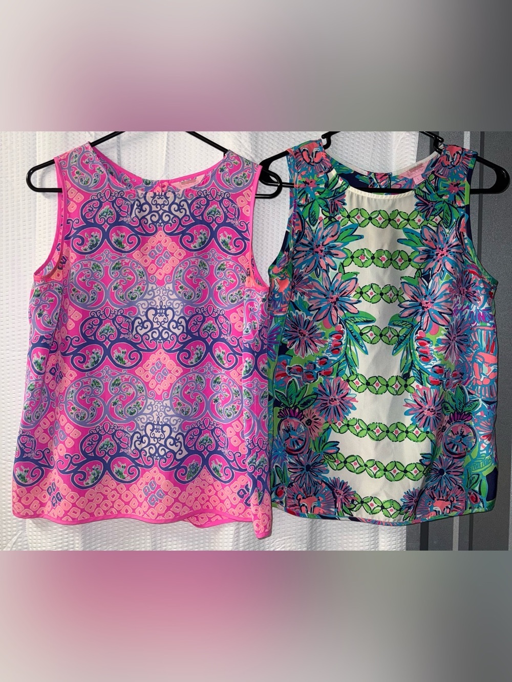 Bundle of 2 Lilly Pulitzer Iona Sleeveless 100% Silk Shell Blouses Size S